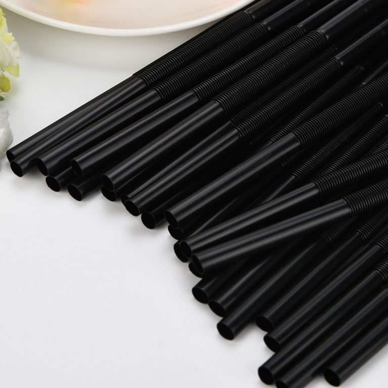Factory straight black plastic straws