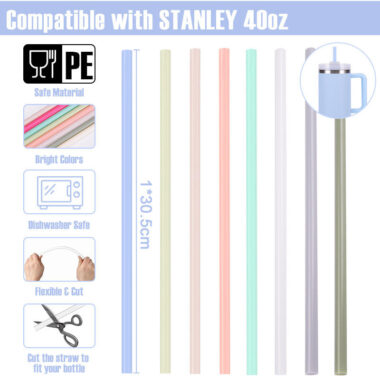 tumblers with colorful plastic straws